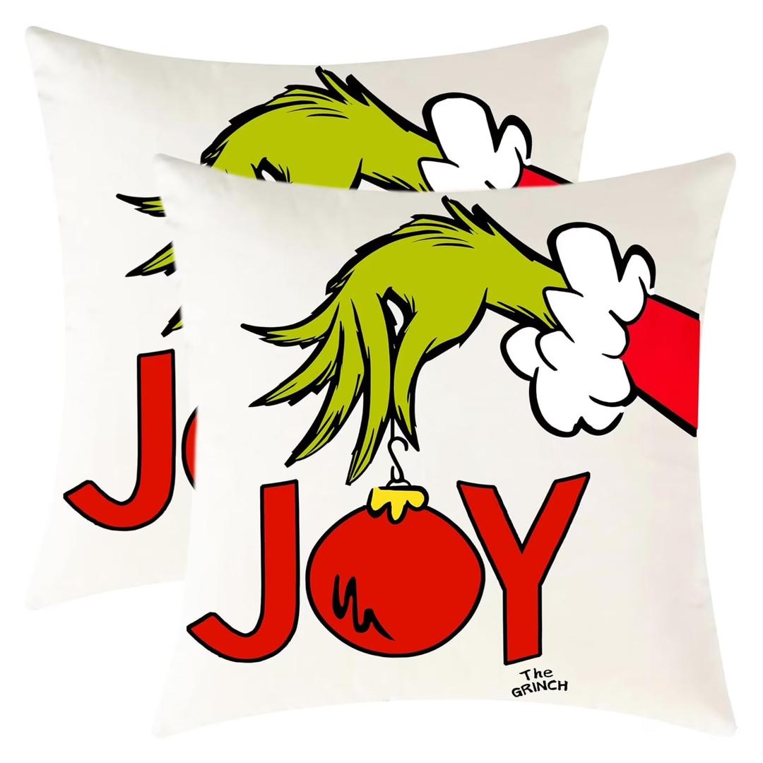 Grinch Throw Pillows Christmas, Grinch Pillowcases Christmas Pillow Cases Grinch Theme Christmas Decorations Home, Style A Set of 2 (16 x 16 Inch)