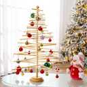 Roowest 29.53 Inch Christmas Tree Ornament Stand Holder with Arms Wooden Christmas Crafts Tree Shaped Ornament Display Stand for Counter Desktop Xmas Holiday Party(Rotatable Style)