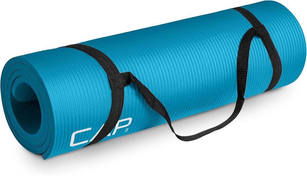 CAP Barbell 1/2-Inch High Density Exercise Yoga Mat with Strap | Multiple Options (Teal)