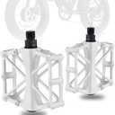 White Pedals Compatible with Ridstar Q20, Bicycle Pedals for Electric Bike, Aluminium Lightweight Platform Pedal with Non-Slip Pins, Durable Flat Pedal for Electric Bicycle