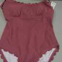 Charmo Womens Scalloped Ribbed One Piece Swimsuits Retro Square Neck Modest Bathing Suits, Size L