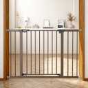 Baby Gate for Stairs, 30'' Tall 29.5-46" Extra Wide Dog Gate for Stairs Walk Thru Auto Close Metal Pet Gate for The House, Stairs and Doorways Child Gate Pressure Mounted Safety Gate Indoor - Brown