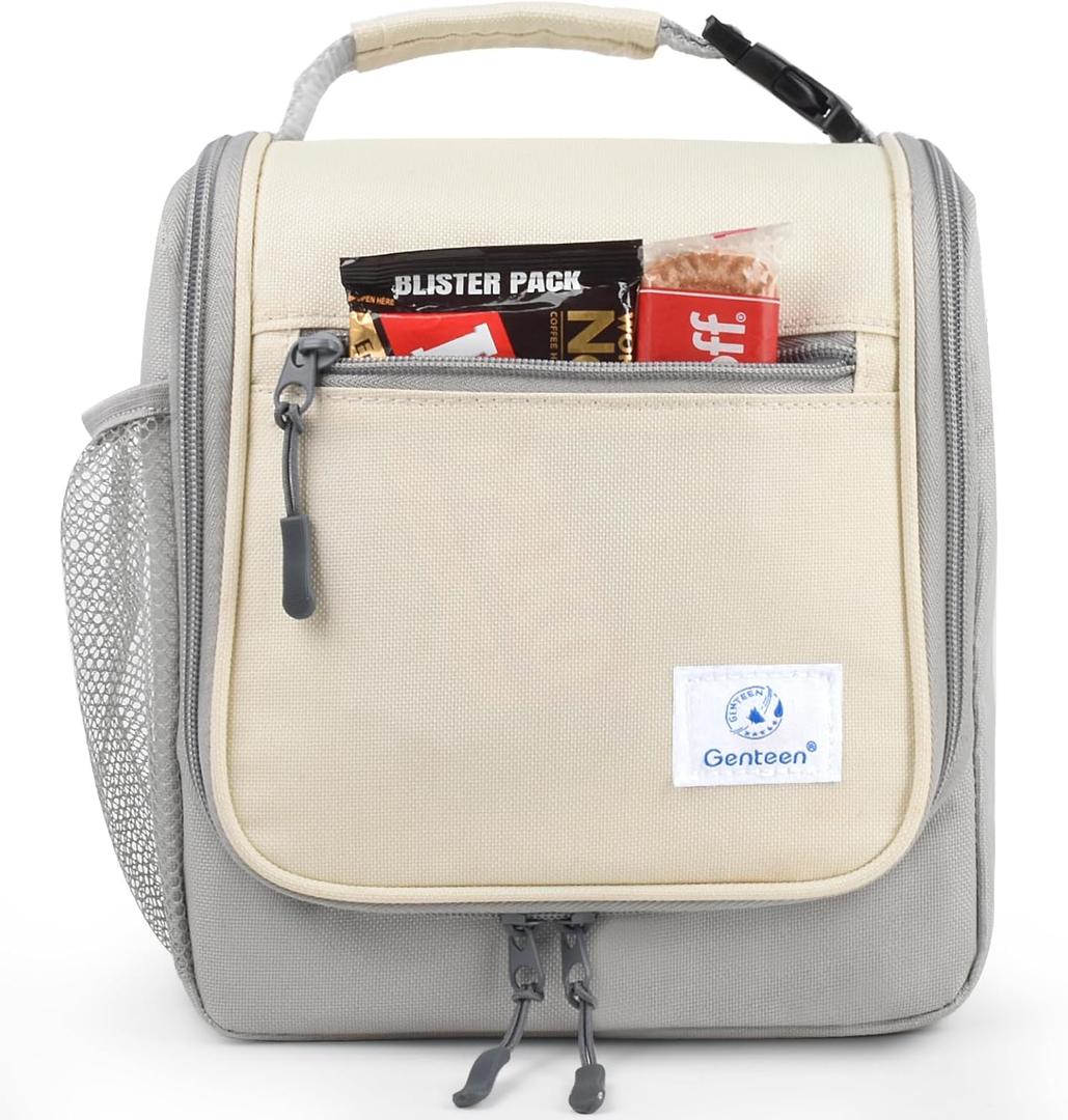 Genteen Kids Lunch Box, Insulated Lunch Bag for Kids, Toddler, Girl, and Boy; Holds Lunch Box, Water Bottle, & Snacks; Easy-Clean Water-Resistant Fabric & Multiple Zippered Pockets (Gray)