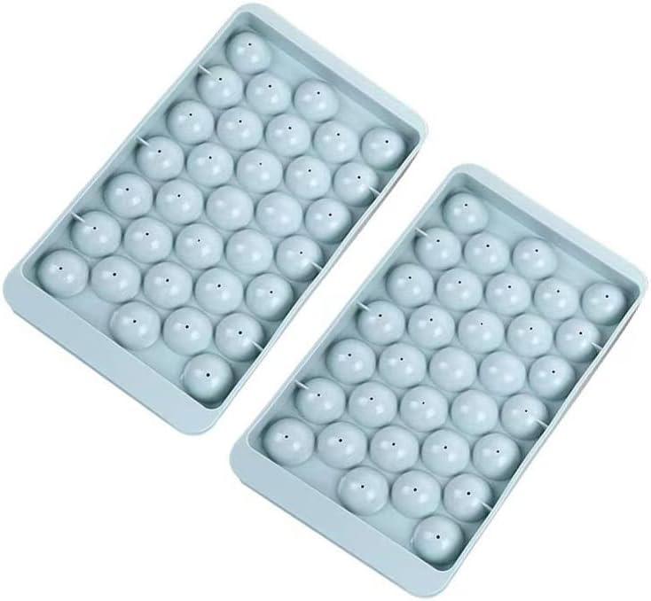 Round Ice Cube Tray, mini Ice Ball Maker Mold with lid for Freezer Circle Ice Cube, Sphere Ice for Chilling Drinks Coffee Juice tea 2 Trays (Blue)