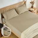 Entisn Pure Cotton Fitted Sheets with Pockets on Side, 400 Thread Count Queen Cotton Fitted Sheet Only, Deep Pocket Fits Mattress Up to 16 Inch, Breathable & Soft Bedding Sold Separately (Beige)