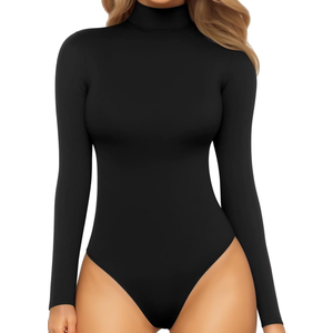 MANGOPOP Women's Mock Turtle Neck Sleeveless Long Sleeve Tops Bodysuit Jumpsuit
S