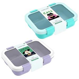 GPREESUS 2Pcs Bento Box,Lunch Box Containers,Cute 3 Compartment Food Container (Blue+Purple)