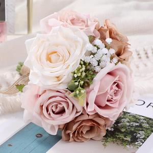 Wedding Bouquets for Bride Bridesmaid Bouquet Faux Pink Cream White Rose Artificial Silk Flowers for Wedding Party Church DIY Arrangement Valentine's Day Home Decoration, Gifts (Hl09)