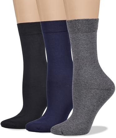 COTTON DAY Women's Soft Combed Cotton Dress Socks Seamless Toe Black White Gray Navy Blue Brown Beige, Size 9-11