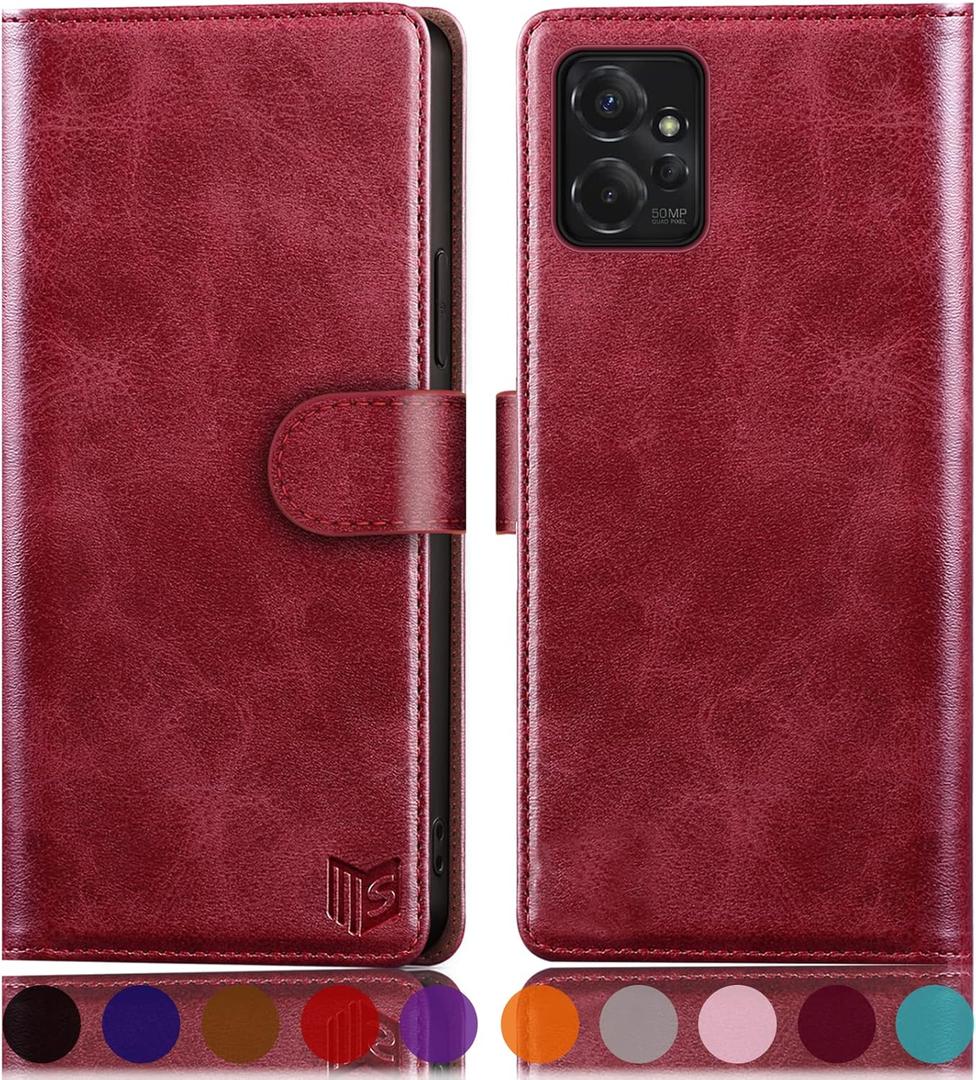 SUANPOT for MotorolaMoto G Power 2023 Wallet case RFID Blocking Credit Card Holder, Flip Folio Book PU Leather Phone case Shockproof Cover for Women Men Power2023 Red