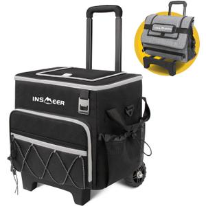 INSMEER Cooler with Wheels - 40L/60Cans Soft Cooler Bag, Insulated, Collapsible, Leakproof - Ideal for Beach, Camping, Travel, Picnic, Grocery Shopping & More Outdoor Adventures, Black