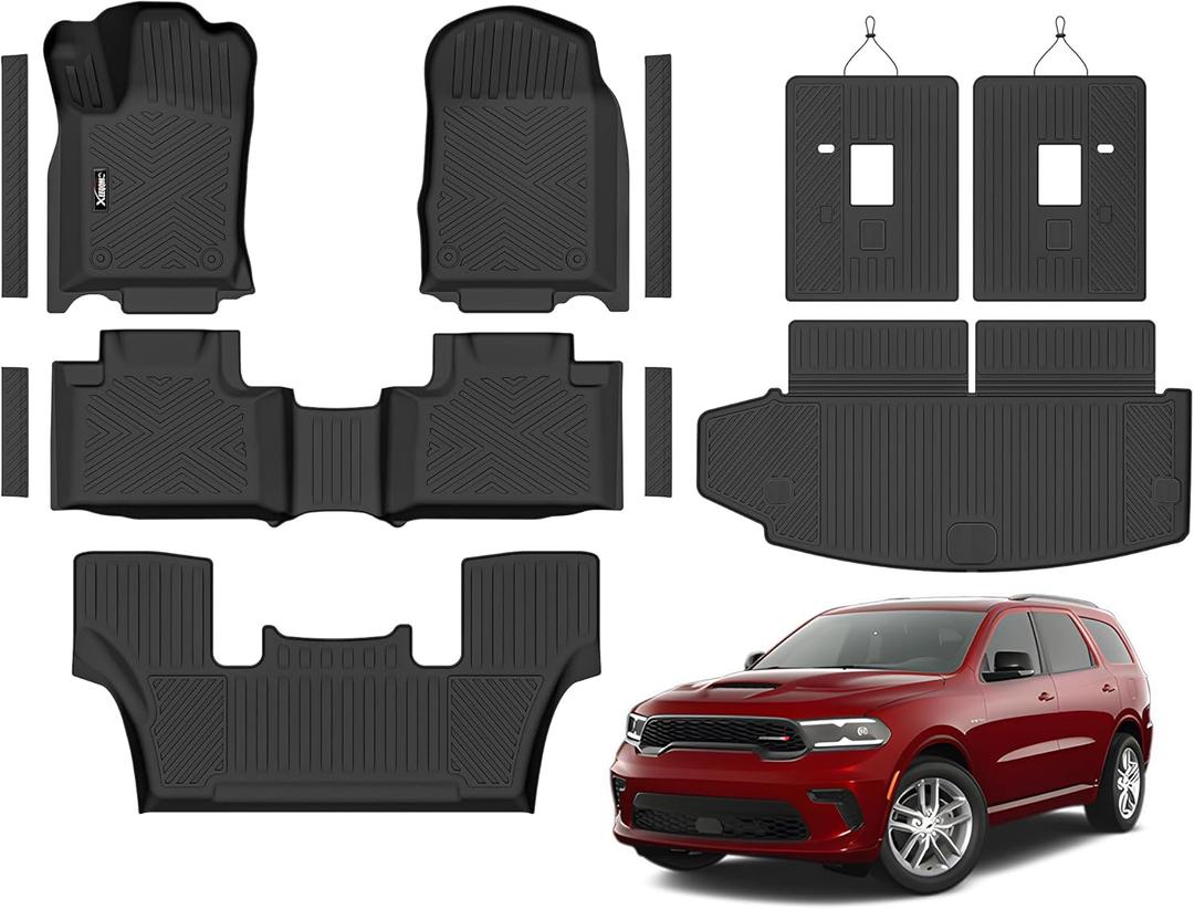 Floor Mats & Trunk Mat for 2026 2016-2025 Dodge Durango 6 Seats with 3rd Row Backrest Mat All Weather TPE Protection 3 Rows Car Floor Liners Full Set with Cargo Liners