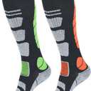 Ski Socks Merino Wool Thermal Knee High Winter Snowboard Sport Socks Men Women, Hunting (Large, Green Orange (2 Pairs))