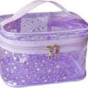 Star Print Purple PVC Makeup Bag with Handle - 8.66 * 5.51 * 5.51 inch,Clear Storage Bag Toiletry Pocket Portable Zippered Pouch Waterproof Cosmetic Organizer Bags for Women (Purple-L)