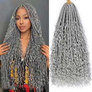 Grey Goddess Locs Crochet Hair 7-Pack Pre Looped Braiding Hair 84 Strands Bohemian Faux Loc Boho Braids River Locs Dreadlocs Hair for Black Women (grey, 24 Inch(Pack of 7))