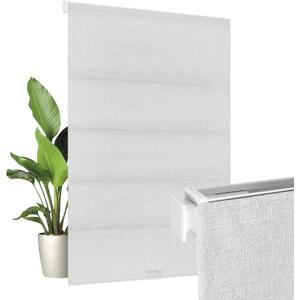 Allesin zen No Drill Cordless Roman Shades 36" x 64" Grayish White, 100% Blackout Linen Fabric Window Blinds, Thermal Insulated Room Darkening for Bedroom, Safe for Kids & Pets