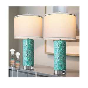 CeramicTable Lamps Set of 2 Lamps for Bedroom Living Room Office 26" Rotary Coastal Bedside Lamp for Nightstand with 2 USB Ports 3-Colors