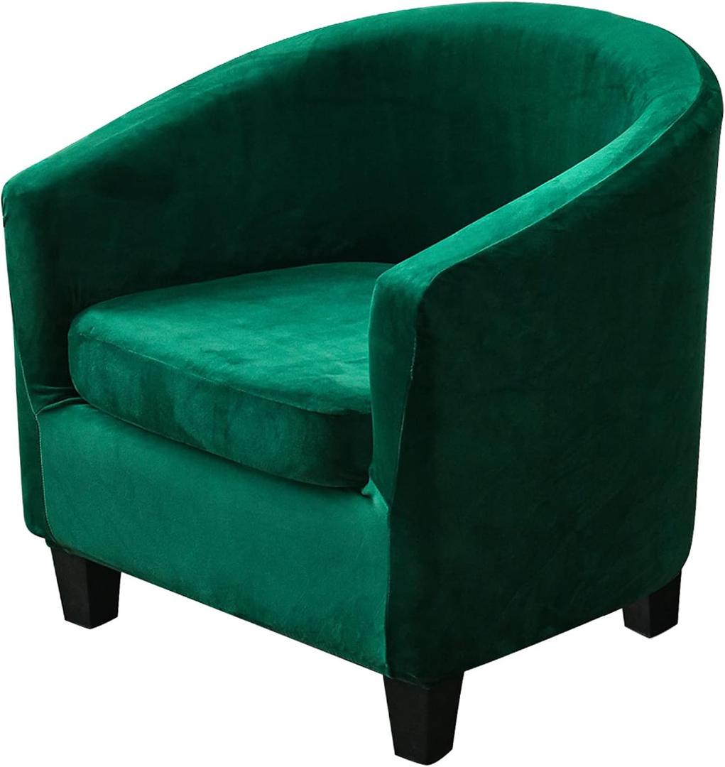 MIFXIN 2 Pieces Velvet Tub Chair Covers with Cushion Cover Stretch Soft Removable Tub Chair Slipcovers Armchair Sofa Couch Furniture Protector Cover for Living Room Club Bar Counter (Green)