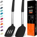 Silicone Spatula Set - Turner Spatulas Silicone Heat Resistant 600F - Slotted & Solid Spatula for Cooking Fish, Eggs, Pancakes Flipper  Spatulas for kitchen use  Black