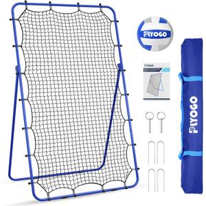 PLYOGO Volleyball Rebounder Net, 4×7FT Bounce Back Practice Net with 5 Adjustable Angles, Indoor Outdoor Easy-Set Up Training Equipment for Improving Spiking Skills, Carrying Bag & PU Volleyball