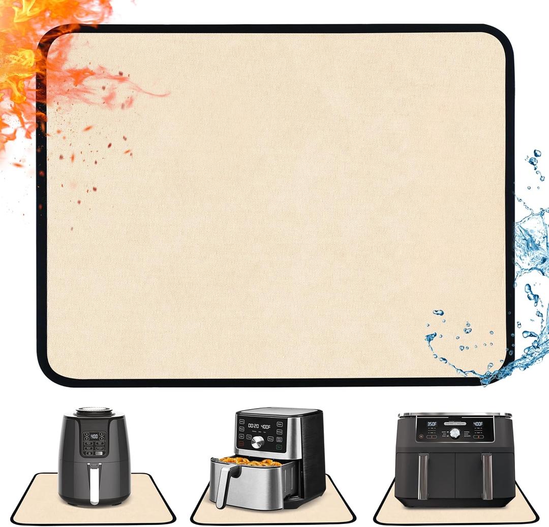 Heat Resistant Mat for Air Fryer, 21 x 24in Heat Resistant Mat for Countertop, Fireproof Silicone Countertop Protector Appliance Slider Hot pod for Air Fryer, Coffee Maker, Toaster, Oven (Khaki)