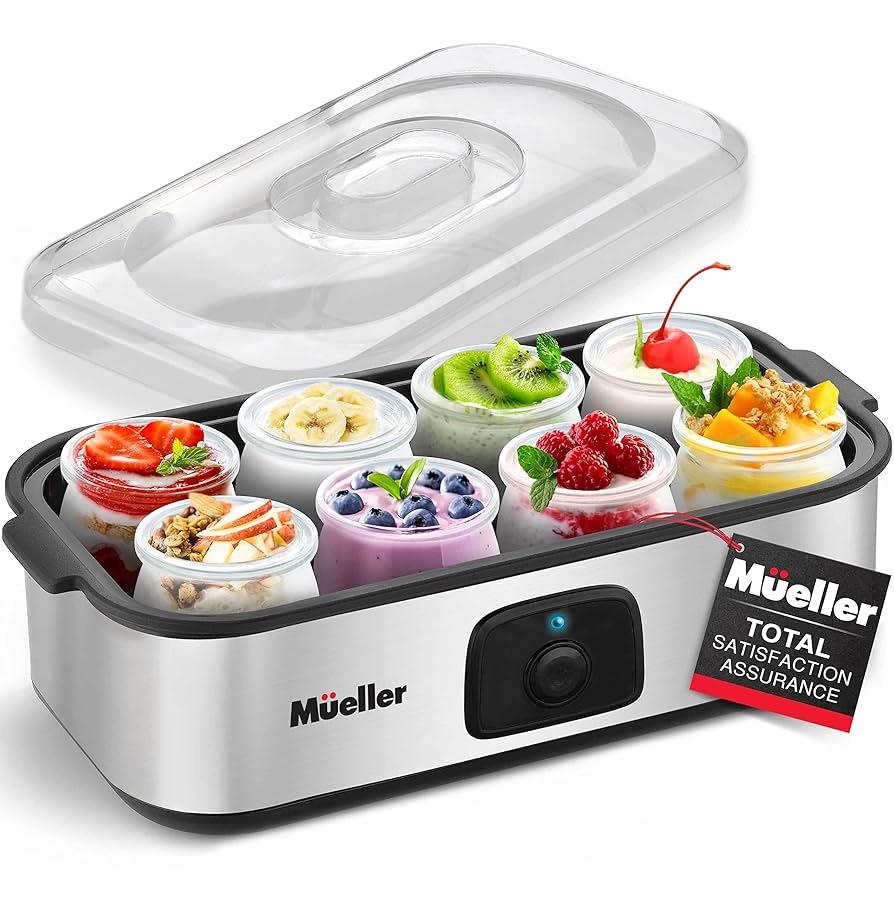 MUELLER Automatic Digital Yoghurt Maker Machine with Timer & Constant Temperature Control, Stainless Steel Probiotic Yogurt Makers with & LCD Display, 8 * 6 Oz Glass