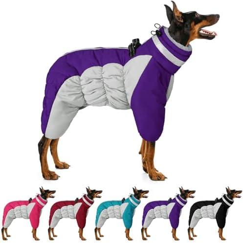 MIGOHI Full Body Dog Coat, Reflective Winter Coat with Harness, Turtleneck Fleece Jacket for Small to Large Dogs, Four-Legged Windproof Waterproof Snowsuit with Zipper M