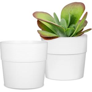 Scheurich Set of 2 Groove 9.6, Planter/Flower Pot/Plant Pot, Round, Colour: Bianco, Made with Recycled Plastic, for Indoor use