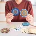 Patelai 24 Pcs Rangoli Coaster Kit Wooden Mandala Painting Set with Markers for Crafts Unfinished Color Your Own DIY Coaster for Adults Wedding Home Ornament Decor
