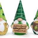 Hodao St. Patricks Day Gnomes Figurines Hand-Painted Resin Leprechaun Gnomes with Pot of Gold, Horseshoe & Shamrock, Lucky Green Home Decor & Gift