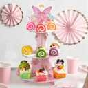 3 Tier Cardboard Cupcake Stand with Butterfly Decoration Assembled Dessert Stand for Birthday Parties Girls and Boys (2PCS)