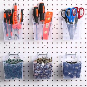 Reallnaive 6 Pack Pegboard Bins with Hooks - Translucent Pegboard Organizer Wall Containers - Kitchen, Office, Garage, Workshop, Bathroom