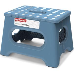 HBTower Folding Step Stool 9 Inch - Holds 600 lb, Non-Slip Surface & Carry Handle - Sturdy Step Stool for Kids, Toddlers & Adults - Compact Foldable Foot Stool for Kitchen, Bathroom, Bedroom(Blue)