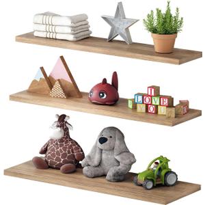 3-Piece Invisible Floating Shelves Set, Wall Mounted Storage, 21.5" Long and 20 lbs Capacity, Sturdy Metal with Protective Coating, Oak