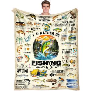 Fishing Blanket Gifts for Men Soft Flannel Fishing Throw Blanket Funny Fish Gift Merch Stuff for Boys Fisherman 50"X40"