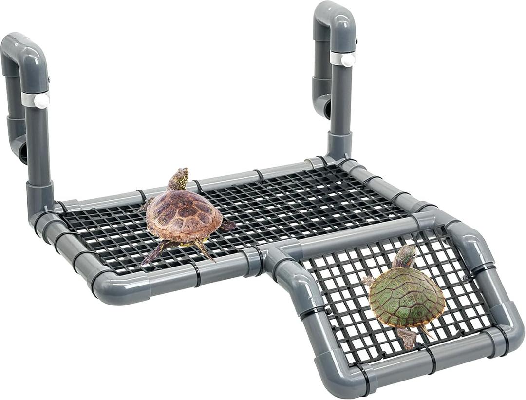 Fhiny Hanging Turtle Basking Platform, Plastic Turtle Dock Basking Area with Climbing Ramp Height Adjustable Tortoise Floating Dock Tortoise Tank Accessories Decor for Lizard Gecko Hermit Crab