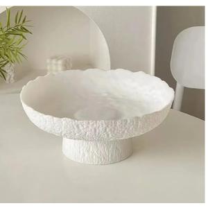 Decorative Fruit Bowls for kitchen decor Counter 10.4‘’,Large Modern Serving Bowl, High Foot with Irregular Edge Design, High-Temperature Fired Thickened Glass Bowl, White