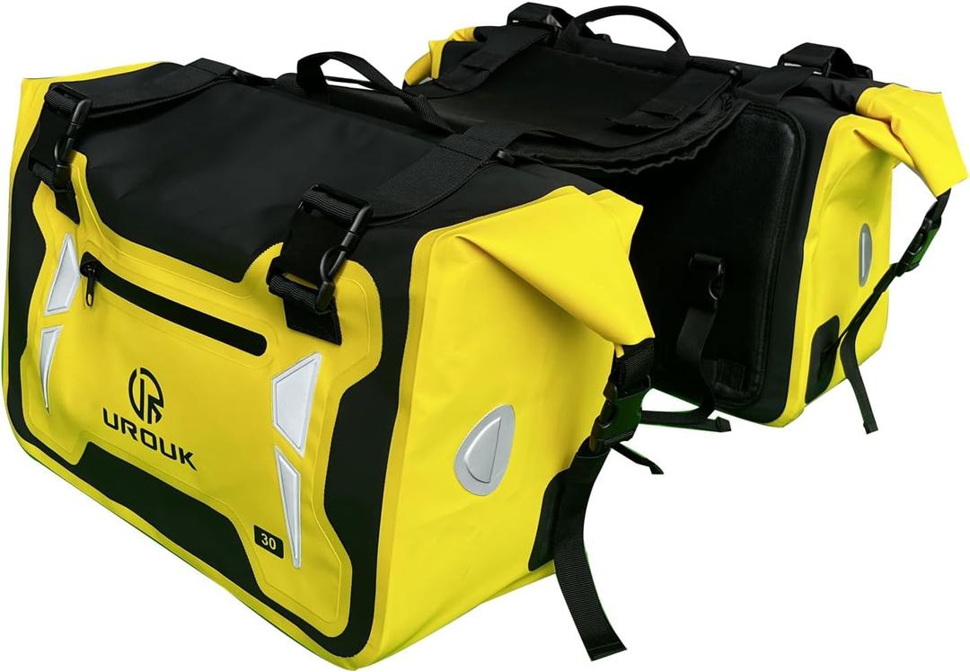 Motorcycle Saddle Bags Waterproof 60L (30L*2) Motorbike Saddlebags Motor Side Bag Pannier Bag for Most Motorcycle Racks (Yellow)