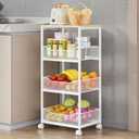 HapiRm Fruit Basket Kitchen Cart - 4-Tier Rolling Storage Cart with Wheels, Wood Top Utility Pantry Cart for Vegetables, Potatoes, Onions, Bread, Snacks (White)