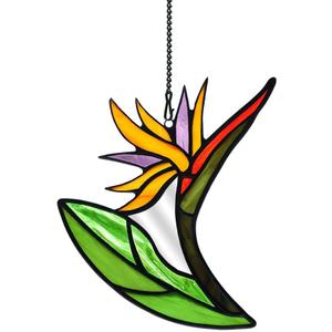 Bird of Paradise Flower Decor Stained Glass Suncatcher,Artificial Fake Flowers Gift for Women,Flowers Ornament Stained Glass Window Hangings,Housewarming Gifts for Mom Grandma