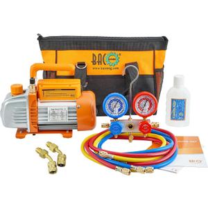 BACOENG 3.6CFM AC Vacuum Pump and Gauge Set - Home Mini Split Vacuum Pump Kit for R410A Refrigerants - w/ R410a Mini Split Adapter & 3x5FT Hoses