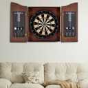 Sisal Dart Board Cabinet Sets, Decorative Dart Boards for Adults [6*Steel Darts] - Wooden Dartboard Cabinet with Integrated Scoreboard for Family Game Rooms