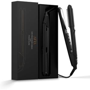 AINA Hair Straightener Comb, Flat Iron with Comb | Titanium Iron 450F | Dual Voltage Hair Straightening | Curling 2 in1 | Resolve Tangled | frizz Free (Vader Black)