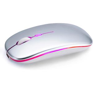 Wireless Bluetooth Mouse Rechargeable Long Lasting Dual Mode - BT 5.2 & 2.4G Silent RGB LED Mice, Slim Portable Ergonomic Mouse for Laptop/PC/Tablet/MacBook/iPad/Apple Devices(Silver)