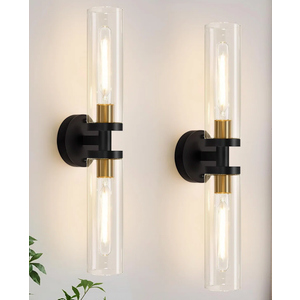Black And Gold Bathroom Sconces Wall Lighting With Clear Glass, Modern Sconces Wall Decor Set Of 2 Wall Light Fixtures