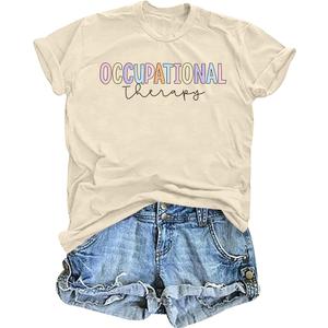 QAUN Occupational Therapy Shirt Women: Mental Health Tshirt Occupational Therapist T-Shirt Short Sleeve Tops (Apricot, XX-Large) (Yellow, XXL)