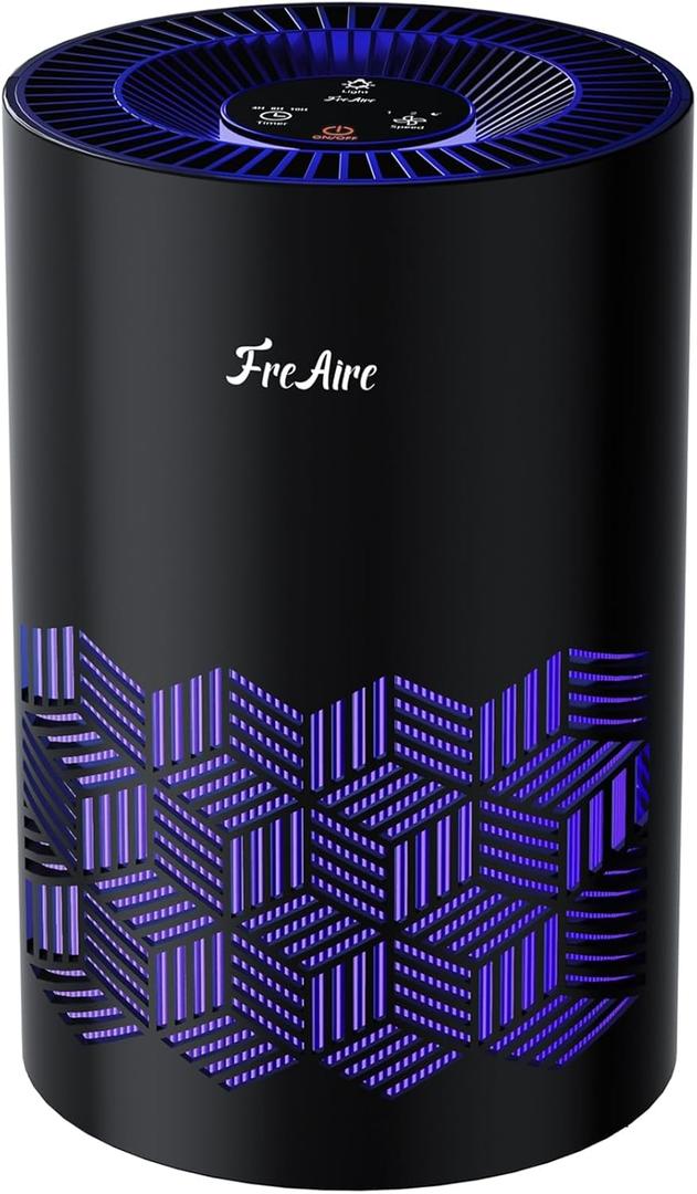 FreAire Air Purifiers for Bedroom Covers Up to 1086 Ft, Air Purifiers for Home, HEPA Air Purifier with RGB Lights, Air Purifier Removes Dust Smoke Pollen Dander Smell, for Home/Pets/Bedroom (Black)