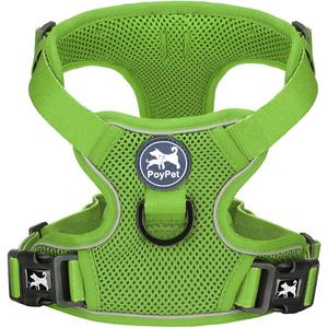 PoyPet Reflective Soft Breathable Mesh Dog Harness Choke-Free Double Padded Vest with Adjustable Neck and Chest(Grass Green,XS)