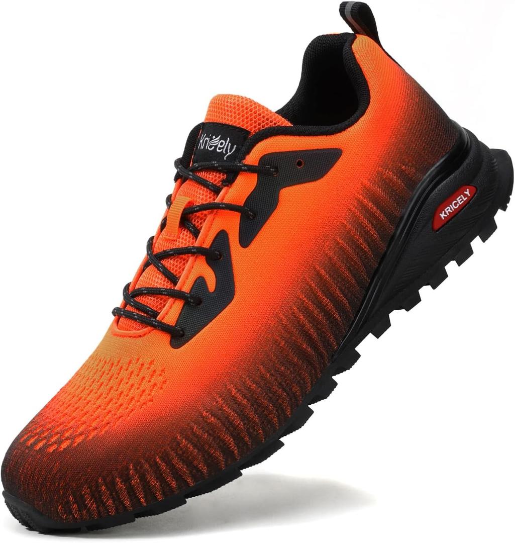 Kricely Men's Trail Running Shoes Fashion Walking Hiking Sneakers for Men Tennis Cross Training Shoe Outdoor Sneaker Mens Casual Workout Footwear (8.5 Wide, Orange)
