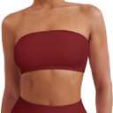 YEOREO Strapless Bandeau Sports Bra for Workout Seamless Tube Top Gym Padded Wireless Bra (Large, Scarlet)